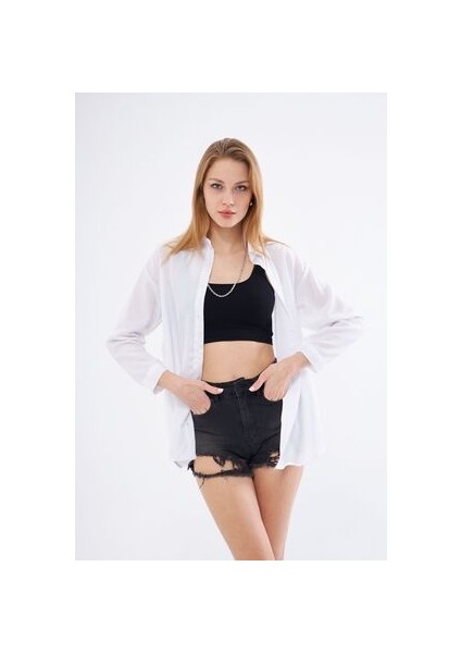 Kadın Oversize Uzun Basic Gömlek