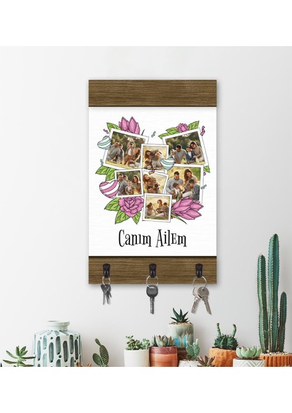 Kişiye Özel Fotoğraflı Canım Ailem Temalı Anahtarlık Askısı 113154