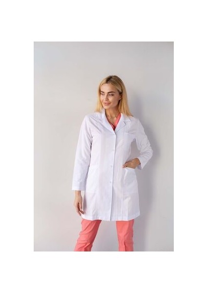 Gömlek Yaka Ceket Boy Beyaz Kadın Doktor Öğretmen Laboratuvar Önlüğü