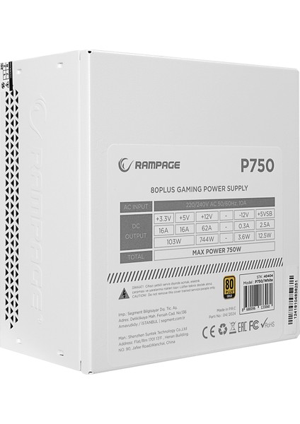 P750 750W 80+ Gold Apfc 14CM Long Life Hdb Fan Beyaz Pc Power Supply