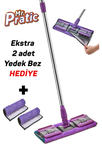 Mr Pratic Mandallı Mop Yer Duvar Cam Çok Amaçlı Paspas Temizlik Mendili Uyumlu 2 Adet Bez Hediyeli