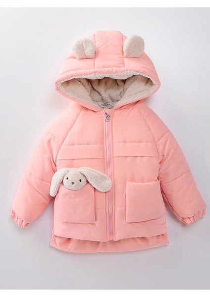 2-7 Yaş Arası Pelüş Tavşanlı Polar Kalın Kız Çocuk Kaban