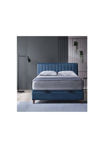 Bedding Power Up Motorlu Baza Başlık Set 160x200 cm - Lacivert (Ceviz Ayak)