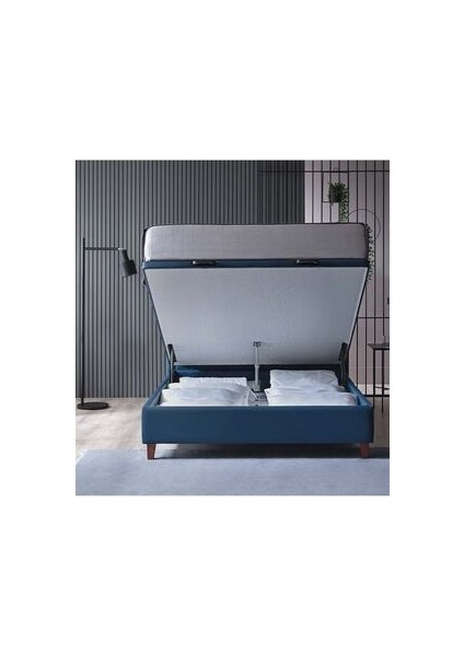 Bedding Power Up Motorlu Baza Başlık Set 160x200 cm - Lacivert (Ceviz Ayak)