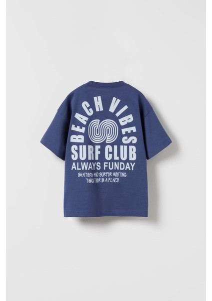 Beach Vıbes Surf Club Yazılı Ters S Tasarım Baskılı Lacivert Çocuk T-Shirt fiyatları