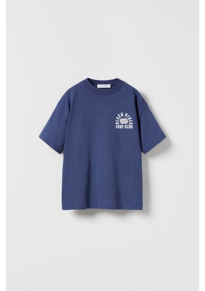 Beach Vıbes Surf Club Yazılı Ters S Tasarım Baskılı Lacivert Çocuk T-Shirt indirimleri