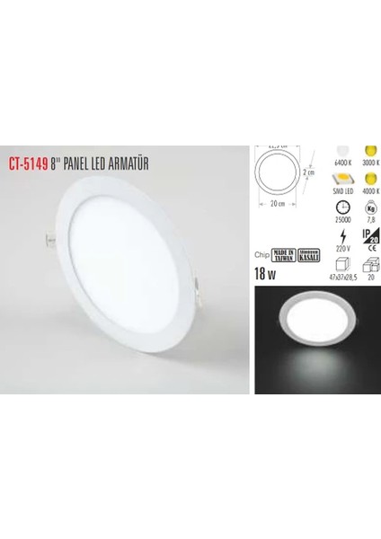 CT5169 - 18W Slım Panel LED Panel Armatür modelleri