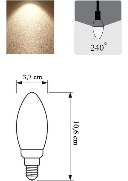 6,5W (50W) LED Mum Ampul Sarı 2700K - E14 3 Adet Avize Lambası