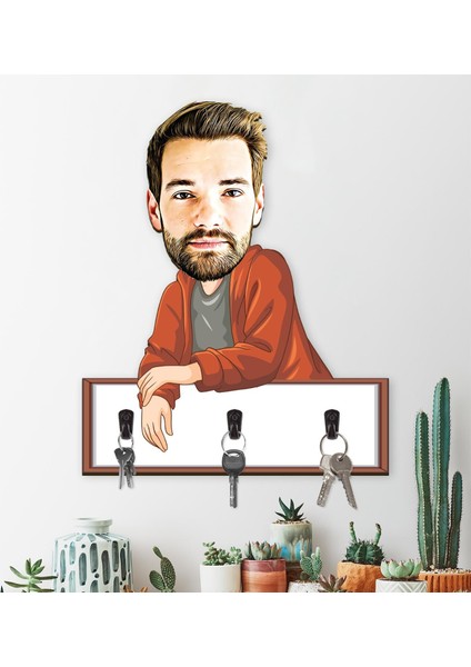 Erkeklere Özel Karikatür Fotoğraflı Anahtarlık Askısı 113235