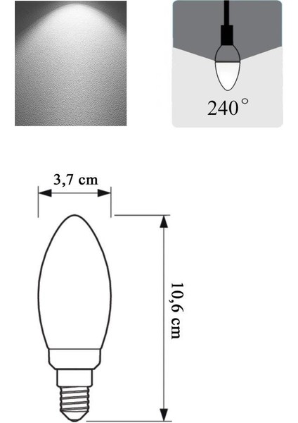 6,5W (50W) LED Mum Ampul Beyaz 6500K - E14 3 Adet Ince Duylu Avize Ampul
