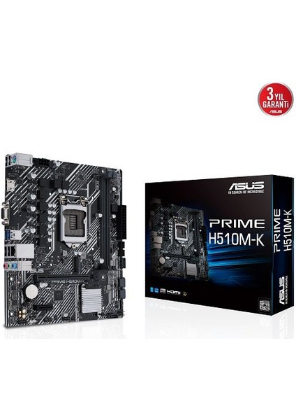 ASUS PRIME H510M-K, 2xDDR4, M.2, D-SUB, HDMI, 10-11.Nesil, LGA1200 Soket, Anakart