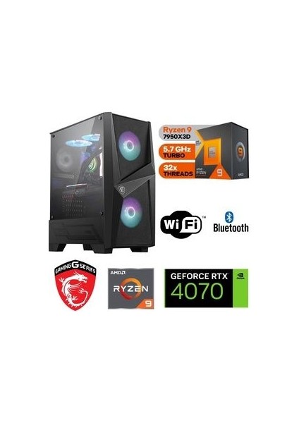 DDR5 GAMİNG PC / 12 GB RTX4070 / RYZEN 9 7950X3D (RYZEN 9 7.NESİL) / 32 GB DDR5 6000 MHZ RAM / 1 TB M.2 SSD / SIVI SOĞUTMALI / WİN11 PRO