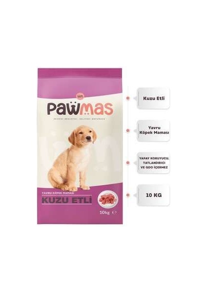 10 kg Kuzu Etli Yavru Köpek Maması, 1 Yaşına Kadar Köpekler İçin Dengeli Beslenme