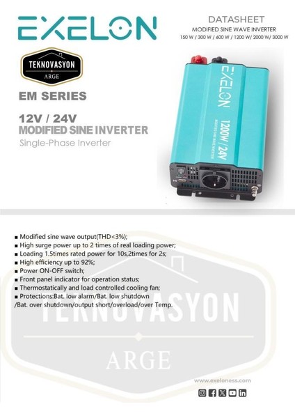 Exelon 24 V 1200W Modifiye Sin Inverter fiyatları