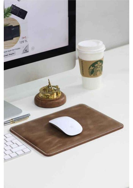 Byars-Detaylı Antik Kahverengi Deri Mouse Pad 26 x 20 cm Byarsbilişim