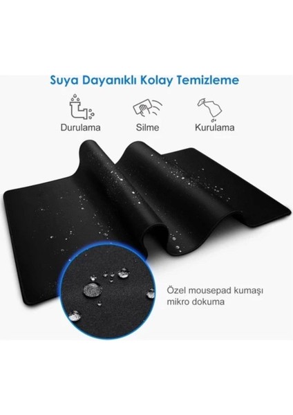 ByArs-Mousepad Dikişli Siyah Kaymaz Taban 50x100 Cm -ByArs