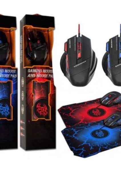 Byars-Kablolu Işıklı Oyuncu Mouse Mousepad Mavi Byarsbilişim