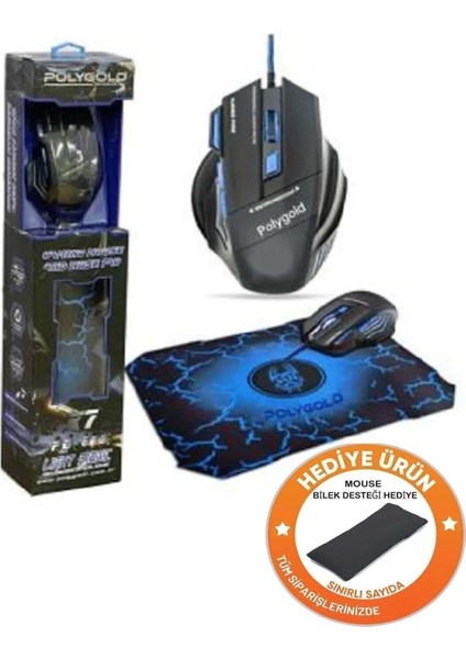 Byars-Kablolu Işıklı Oyuncu Mouse Mousepad Mavi Byarsbilişim