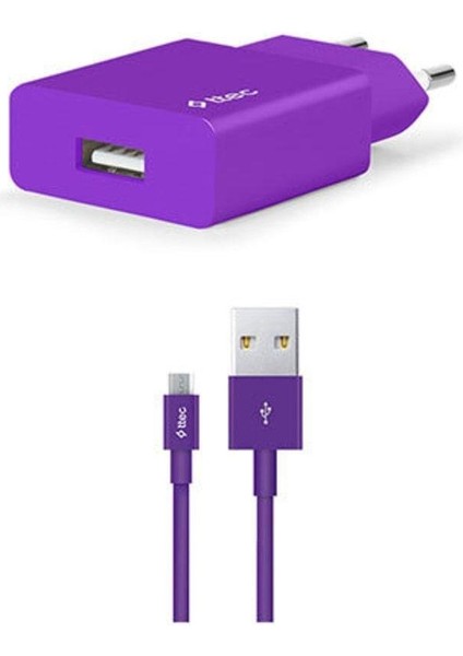 Byars-Seyahat Şarj Aleti 2.1A + Micro USB Kablo Mor Byarsbilişim