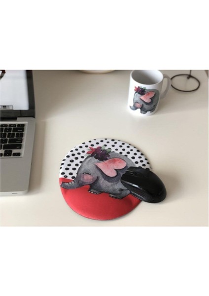 ByArs-Destekli Mouse Pad Kırmızı Fil -ByArs