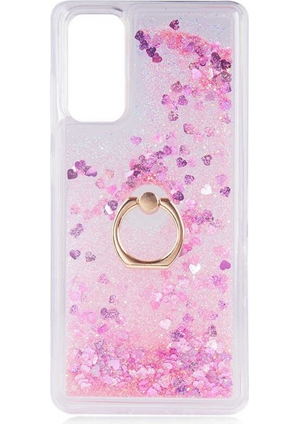 Oppo A5S Kılıf Sulu Simli Yüzüklü Stand Kapak Kılıf