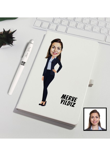 Kişiye Özel Karikatür Tasarım Bankacı Defter Kalem Seti 91323