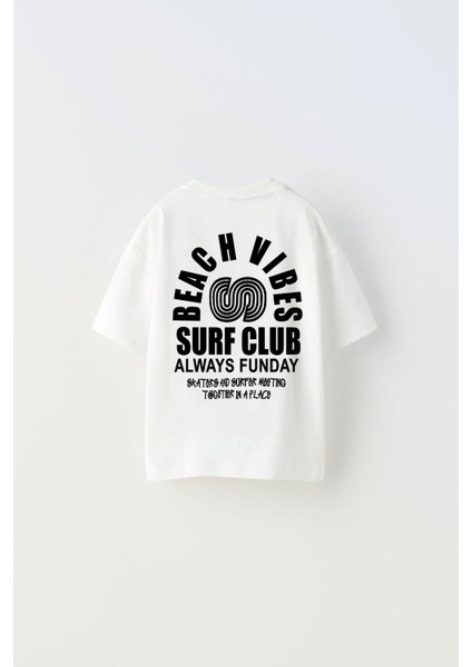 Beach Vıbes Surf Club Yazılı Ters S Tasarım Baskılı Beyaz Çocuk T-Shirt