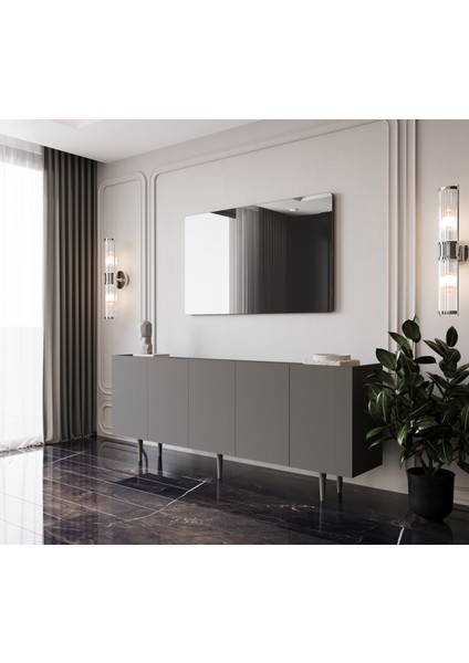Capella Gri Mdf 5 Kapaklı Raflı 180 Lik Konsol