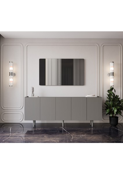 Capella Gri Mdf 5 Kapaklı Raflı 180 Lik Konsol fiyatları