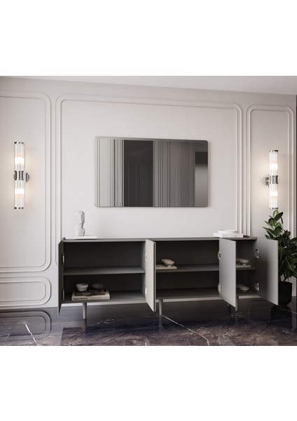 Capella Gri Mdf 5 Kapaklı Raflı 180 Lik Konsol modelleri