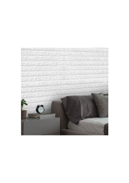 NW01 Kendinden Yapışkanlı 70X77 cm 8 mm Sünger Beyaz Tuğla Duvar Kağıdı Paneli