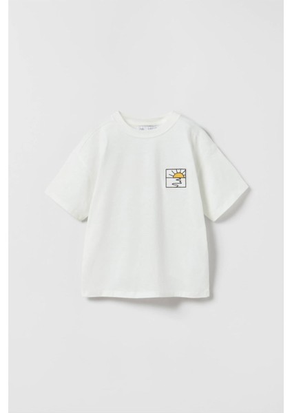 Sea Breeze Sunny Day California Yazılı Güneş Tasarım Baskılı Beyaz Çocuk T-Shirt modelleri