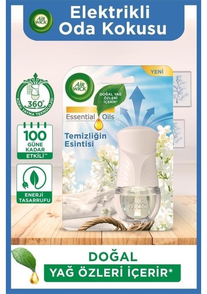 ByArs-Wick Elektrikli Oda Kokusu Esansiyel Yağlar Cihaz + Yedek Şişe Temizliğin Esintisi -ByArs