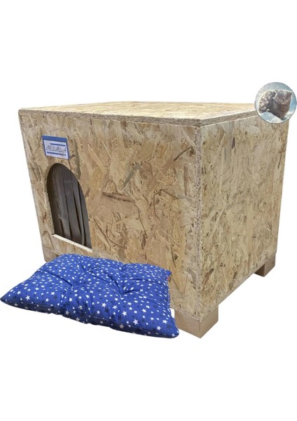 Melada Kedi Evi Dış Ortam Uygun Ahşap Kedi Evi Osb Minderli 61 x 41 x 36 cm
