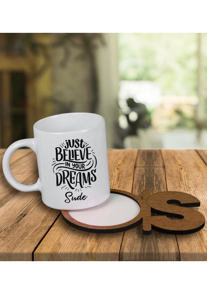 Kişiye Özel Tasarım Kupa Bardak ve Harfli Ahşap Bardak Altlığı 100217