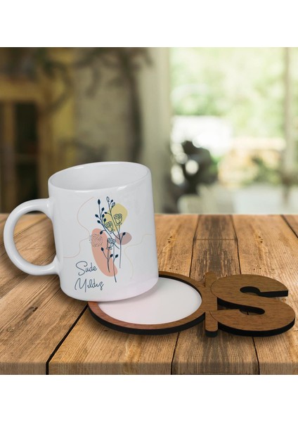 Kişiye Özel Tasarım Kupa Bardak ve Harfli Ahşap Bardak Altlığı 100151