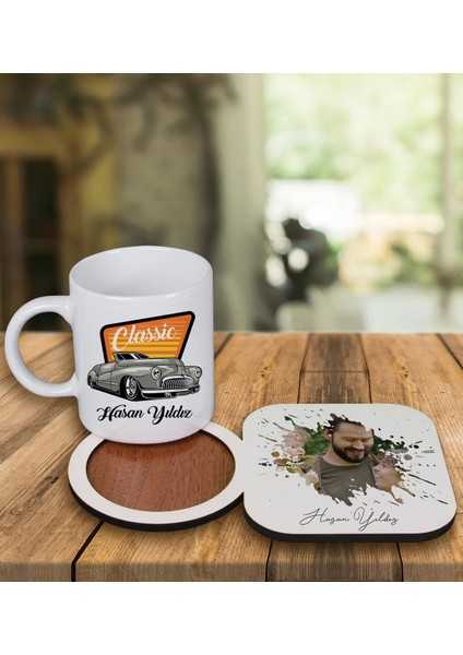 Kişiye Özel Tasarım Kupa Bardak ve Fotoğraflı Ahşap Bardak Altlığı 99249