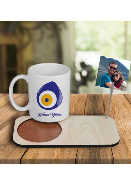 Kişiye Özel Tasarım Kupa Bardak ve Fotoğraflı Notluk Ahşap Bardak Altlığı 100925