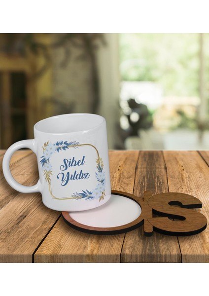 Kişiye Özel Tasarım Kupa Bardak ve Harfli Ahşap Bardak Altlığı 100272
