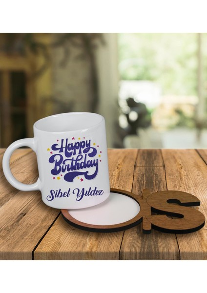Kişiye Özel Tasarım Kupa Bardak ve Harfli Ahşap Bardak Altlığı 100245