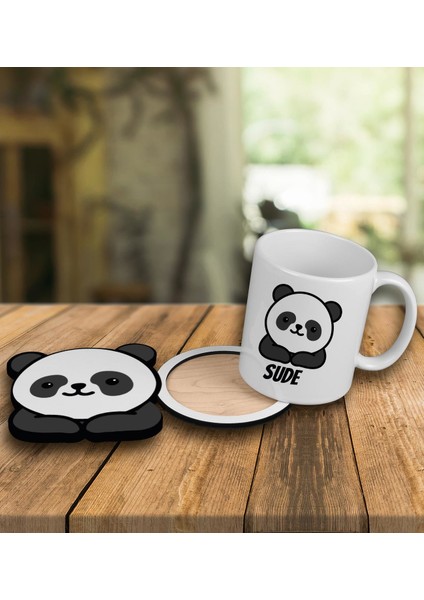 Kişiye Özel Şirin Panda Tasarım Kupa Bardak ve Ahşap Bardak Altlığı 101851