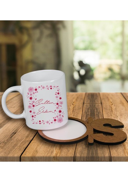 Kişiye Özel Tasarım Kupa Bardak ve Harfli Ahşap Bardak Altlığı 100417