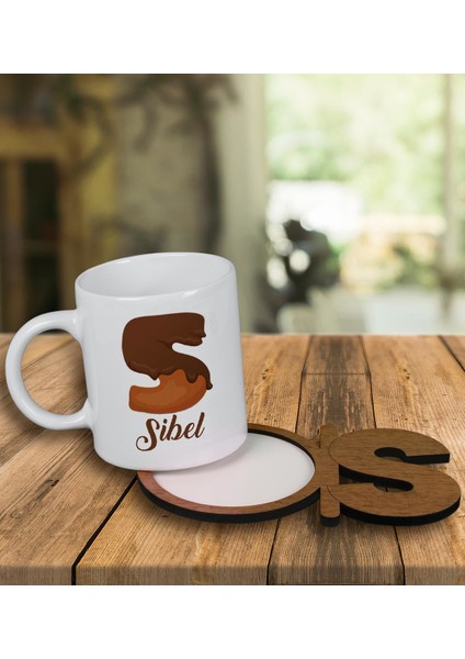 Kişiye Özel Tasarım Kupa Bardak ve Harfli Ahşap Bardak Altlığı 100254