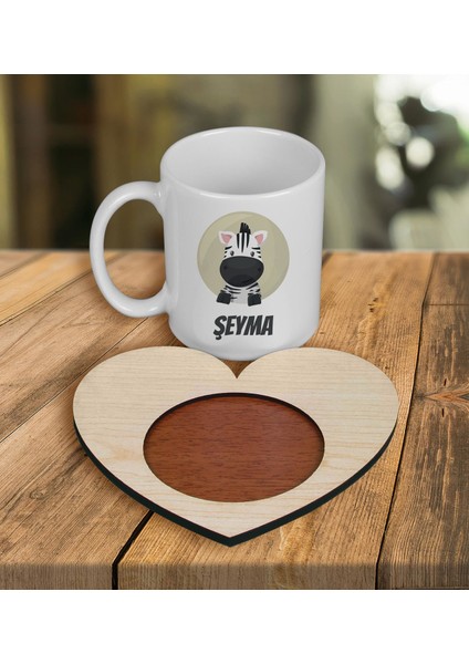 Kişiye Özel Tasarım Kupa Bardak ve Kalp Ahşap Bardak Altlığı 100532