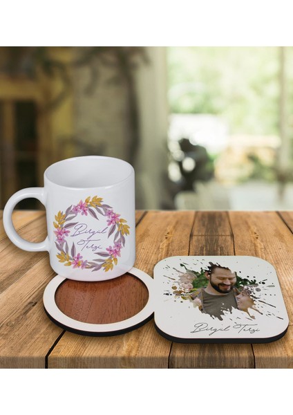 Kişiye Özel Tasarım Kupa Bardak ve Fotoğraflı Ahşap Bardak Altlığı 99394