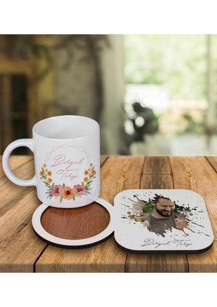 Kişiye Özel Tasarım Kupa Bardak ve Fotoğraflı Ahşap Bardak Altlığı 99382