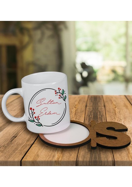 Kişiye Özel Tasarım Kupa Bardak ve Harfli Ahşap Bardak Altlığı 100445