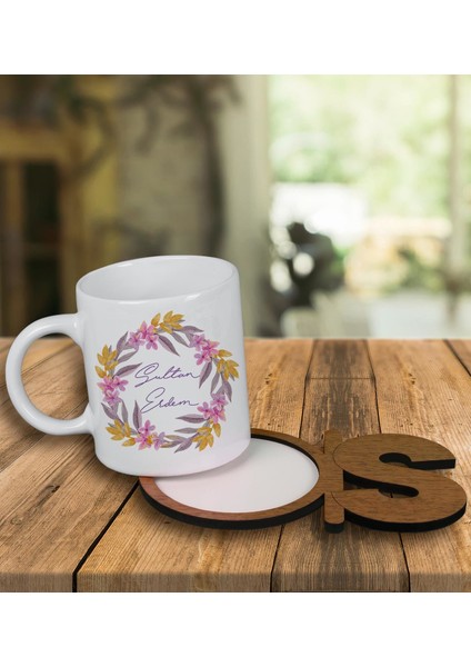 Kişiye Özel Tasarım Kupa Bardak ve Harfli Ahşap Bardak Altlığı 100392