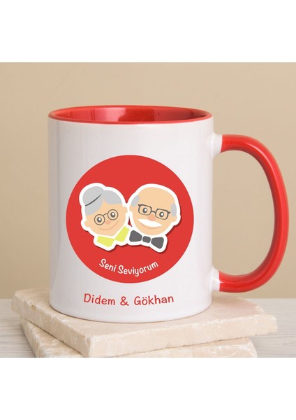 Kişiye Özel Kırmızı Kulplu Eski Aşk Temalı Kupa Bardak 80255