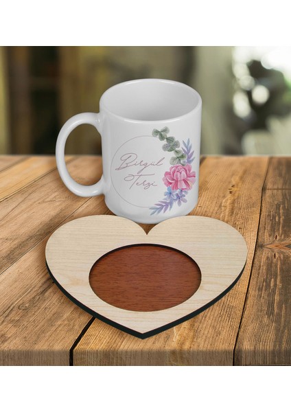 Kişiye Özel Tasarım Kupa Bardak ve Kalp Ahşap Bardak Altlığı 100726